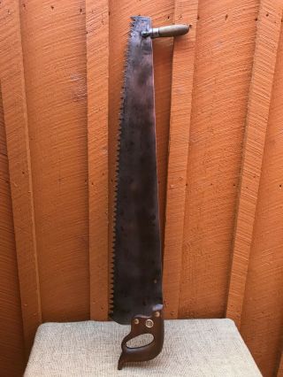 Vintage Henry Disston & Sons 36 " One Man Crosscut Saw With Helper Handle