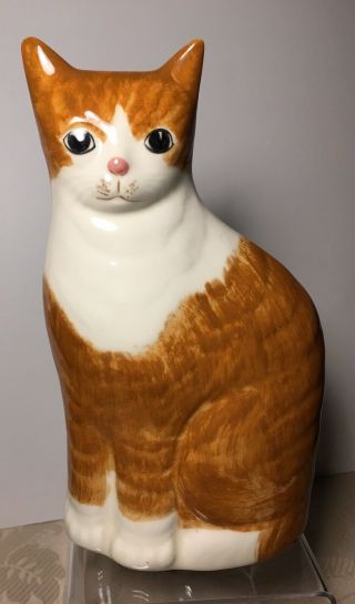 N.  S.  Gustin Ceramic Cat Ginger & White 8.  5 " Doorstop Bookend