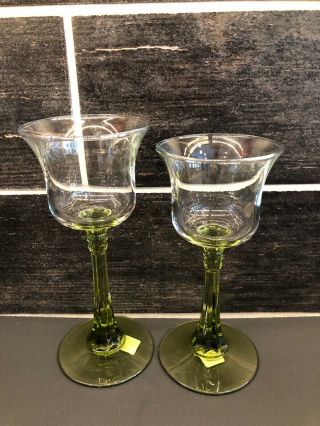 Partylite Radiant Glow Green Stemmed Candle Holders 6.  5 " & 7 "