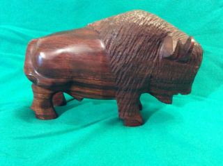 Unique Hand Carved Ironwood Buffalo Bison Figurine Wood Carving 8 " L Made In Usa
