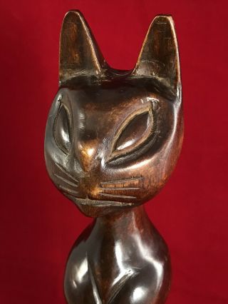 Vintage Teak Wood Siamese Cat Sculpture Mid Century Modern Hand Carved MCM 13” 2