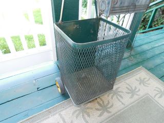 Vintage Antique Green Metal Shopping Grocery Market Laundry Cart Rolling Basket 2