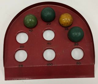 Vintage Carnival Fair Skee Ball Toss Roll Game - Metal Board With 4 Wood Balls