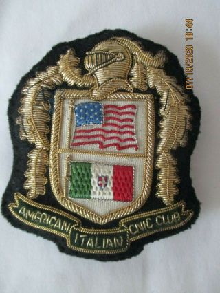 Vintage Italian American Civil Club Ornate Embroidered Crest Patch Pin
