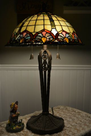 Tiffany 24.  5 Inch 2 Light Table Lamp - Floral Stained Glass Vintage Bronze