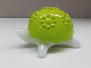 Vintage 1972 Avon Milk Glass Flower Turtle Green Shell Candle Holder Trinket