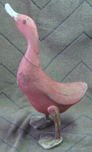 Vintage Folk Art Wooden Duck Standing Painted Hand Carved Weathered Duck Carving