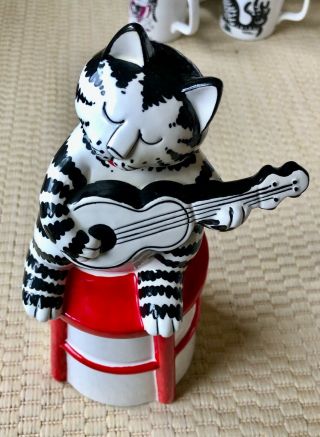 Vintage 70s B Kliban Cat Trinket Cookie Jar Cat Playing Guitar On Red Stool Rare