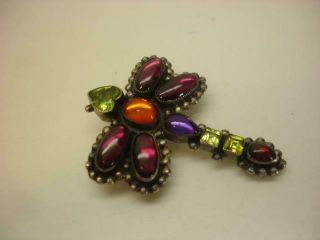 Don Lucas And Leo Feeney Multi - Stone Colorful Dragonfly Pin Sterling Silver Vtg