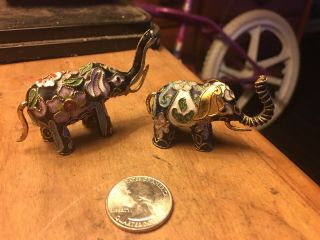 Vintage Cloisonne Miniature Elephants Set Of 2