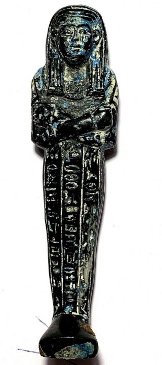 Circa 500 Bc Intact Egyptian Black Glaze Shabti - Hieroglyphics Intaglio 112mm