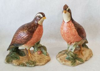 Vintage Pair Quails Holland Mold Ceramic Figurines 8  Harvest Fall