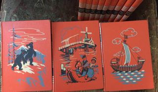 VINTAGE CHILDCRAFT CHILDREN BOOKS 1954 FULL SET VOLUMES 1 - 15 Orange Hardcover EC 3