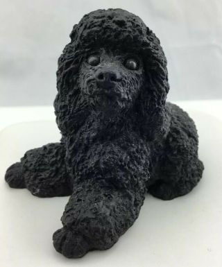 Vintage Resin Black Dog Poodle Figurine 2” Tall Laying Down 2.  25” Cute