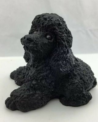 Vintage Resin Black Dog Poodle Figurine 2” Tall Laying Down 2.  25” Cute 2
