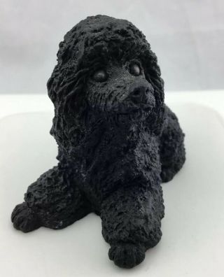 Vintage Resin Black Dog Poodle Figurine 2” Tall Laying Down 2.  25” Cute 3