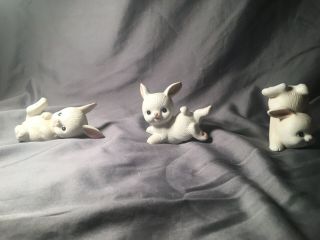 3 Vintage Homco Playful Tumbling White Bunnies Rabbits 1454 Porcelain Figurine