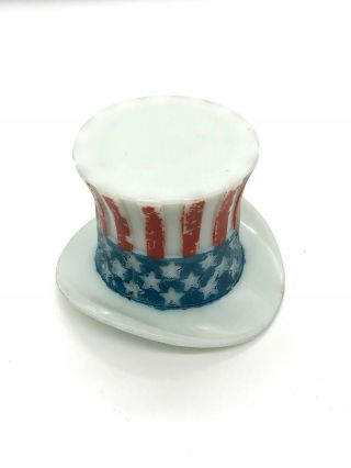 Antique Political Milk Glass Uncle Sam Top Hat Candy Container Circa 1899