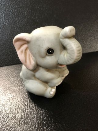 Vintage Wrinkled Adorable Baby Elephant Homco Trunk Up Figurine Gray Pink 1400
