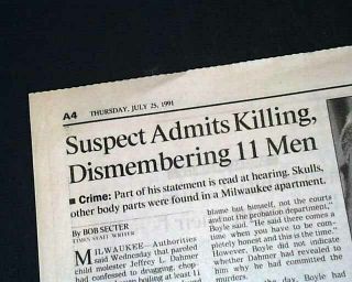 Jeffrey Dahmer Serial Killer Rape Murder Dismemberment Arrested 1991 Newspaper