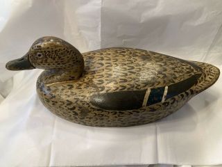 Vintage Antique Mallard Duck Decoy Carved Wood Hand Painted 15” Long