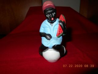 Ceramic Black Boy On Potty Pot W Piece Watermelon 3 1/2 " H