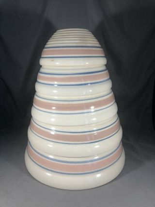 Mccoy Pottery Pink Blue Striped Mixing Bowls Ovenware Beehive Style Vtg Set Of 5