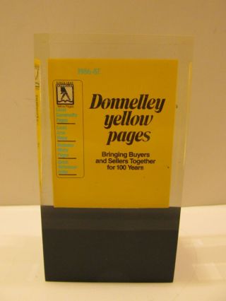 Donnelley Yellow Pages 100th Anniversary Encased Phone Book Lucite Paperweight