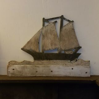 Vintage 1939 England Maritime Folk Art Wooden Ship Wall Hanging,  Rustic Sign