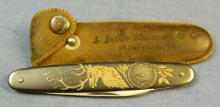Vintage B.  P.  O.  Elks Club Folding Pocketknife,  Gunmetal & Gold,  Made In Germany