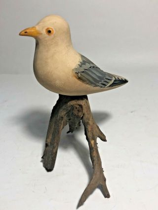Old Vintage Sea Nautical Decor Shore Bird Driftwood Base Hand Carved & Painted