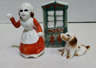 Vintage Bone China Miniature Nursery Rhyme Old Mother Hubbard Figurines