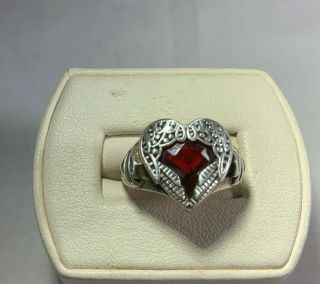 Vintage Sterling Silver Harley Davidson Ring,  Heart Shaped,  Garnet Stone