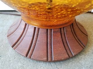 2 Pair Vintage Mid Century Lamps Orange Amber Glass Orb Ball Wood MCM 3