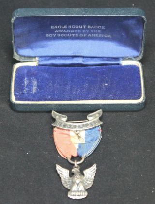 Boy Scouts Eagle Medal W/ Ribbon & Box - Sterling Top - Robbins Type 3 - Bsa