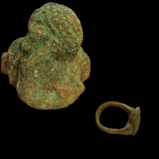 Ancient Roman Bronze Bust Finger Ring - 200 - 400 Ad (7)