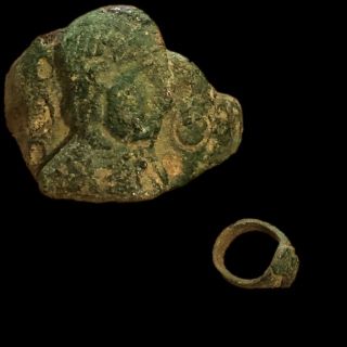 Ancient Roman Bronze Bust Finger Ring - 200 - 400 Ad (4)