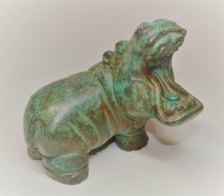 Antique Or Vintage Unique Solid Bronze Hippopotamus Hippo Statue Paperweight