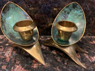 Mid Century Modern Sculpture Brass Candle Holders Made In Israel Brutalist Beds