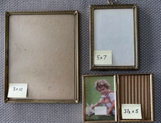 Vintage Metal Photo Picture Frames Table Top 8 " X 10 ",  5” X 7”,  3 1/2” X 5”