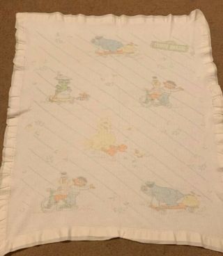Vintage Sesame Street Big Bird & Friends Thermal Baby Crib Blanket Satin Edge 2