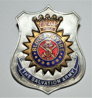 1800s Salvation Army Blood And Fire Shield Badge Enamel Crest