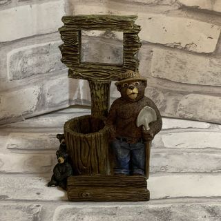 Smokey The Bear 3 In 1 Desk Accessory Frame Business Card Holder Pencil Caddy