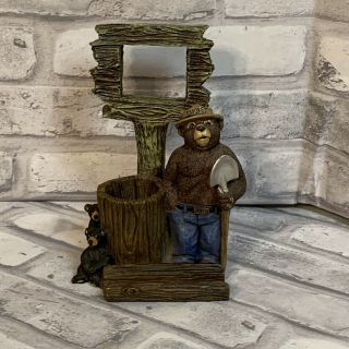 Smokey The Bear 3 In 1 Desk Accessory Frame Business Card Holder Pencil Caddy 2