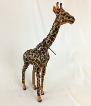 African Giraffe Leather Wrapped 18” Tall Figurine Statue Handmade Painted Décor