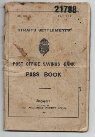 1931 Post Office Savings Bank Book - Kepala Batas,  Serangoon Road Chops Singapore