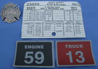 Chicago Fire Department Fireman Hat Badge Box Alarm Cards Helmet Decals