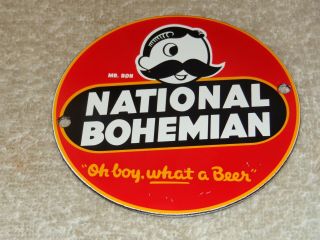 Vintage " Drink And Enjoy National Bohemian Beer " 4 " Mr.  Boh Porcelain Metal Sign
