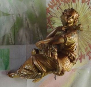 Ancienne Statue Femme & Gerbe De Blé Doré Régule Ornement Vintage Colombe
