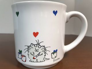 Vtg Boynton Cat Kitten Painting Hearts Coffee Tea Mug Cup White Smiling Kitty